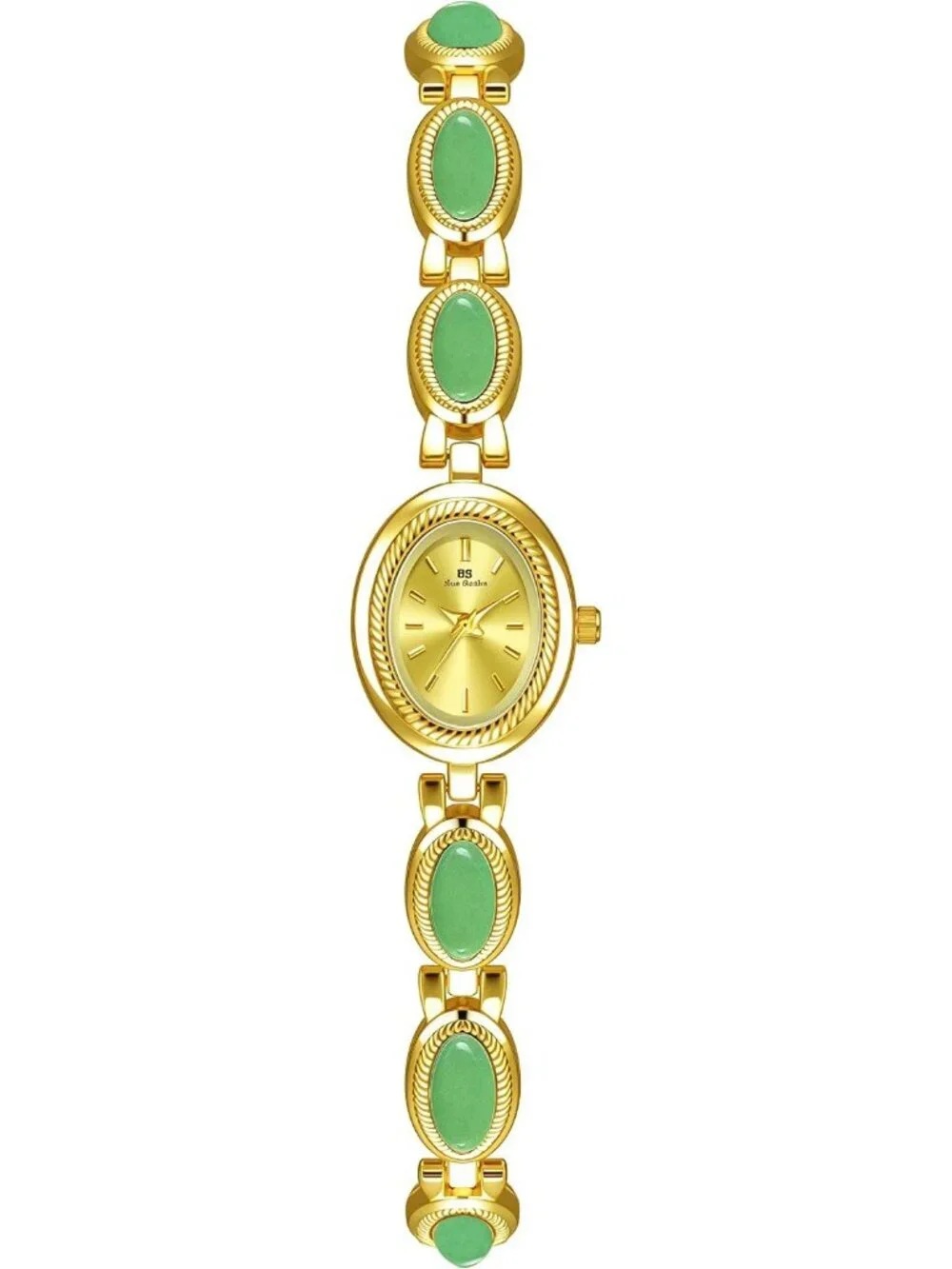 Women's Green Gold Analog Quartz Waterproof Oval Dainty Vintage Bracelet Watch